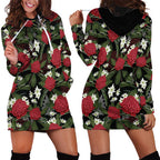 Australia Waratah Flannel Flower Hoodie Dress Aussie Native Flowers Seamless Stylized - Aussie Hoodie