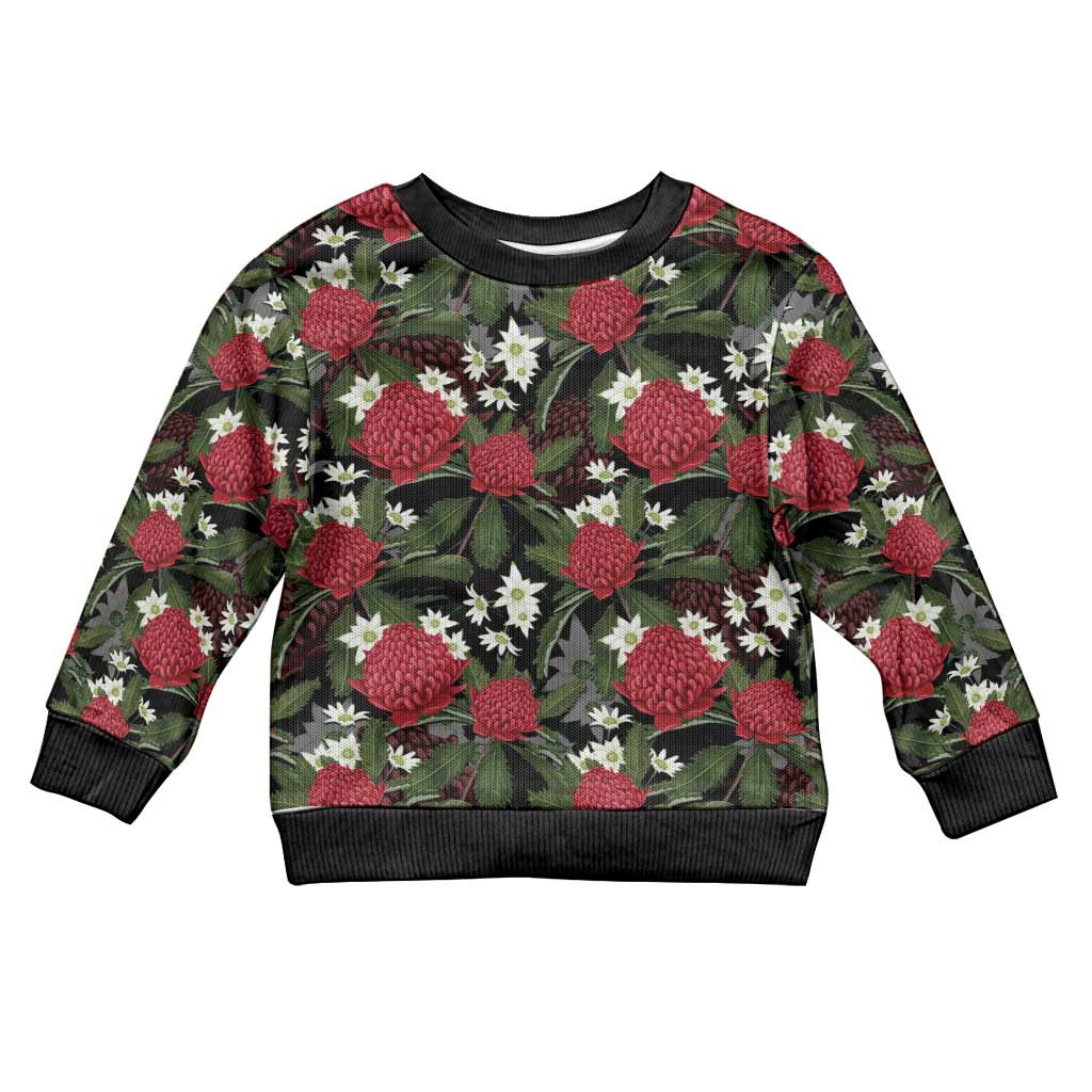 Australia Waratah Flannel Flower Kid Ugly Christmas Sweater Aussie Native Flowers Seamless Stylized - Aussie Hoodie