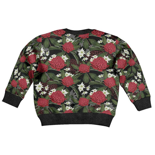 Australia Waratah Flannel Flower Kid Ugly Christmas Sweater Aussie Native Flowers Seamless Stylized - Aussie Hoodie