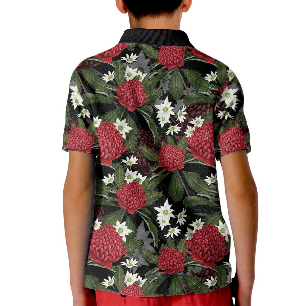 Australia Waratah Flannel Flower Kid Polo Shirt Aussie Native Flowers Seamless Stylized - Aussie Hoodie