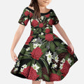 Australia Waratah Flannel Flower Kid Short Sleeve Dress Aussie Native Flowers Seamless Stylized - Aussie Hoodie