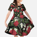 Australia Waratah Flannel Flower Kid Short Sleeve Dress Aussie Native Flowers Seamless Stylized - Aussie Hoodie
