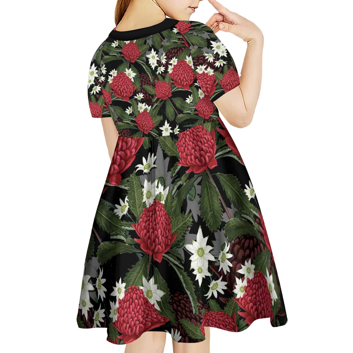 Australia Waratah Flannel Flower Kid Short Sleeve Dress Aussie Native Flowers Seamless Stylized - Aussie Hoodie