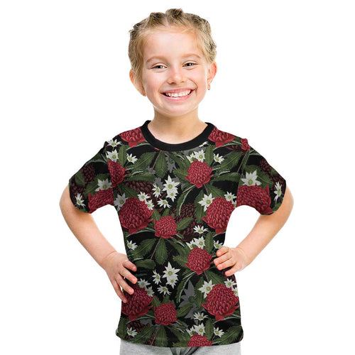 Australia Waratah Flannel Flower Kid T Shirt Aussie Native Flowers Seamless Stylized - Aussie Hoodie