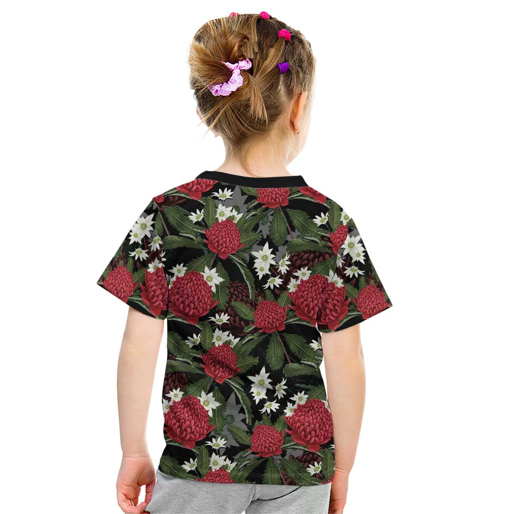 Australia Waratah Flannel Flower Kid T Shirt Aussie Native Flowers Seamless Stylized - Aussie Hoodie
