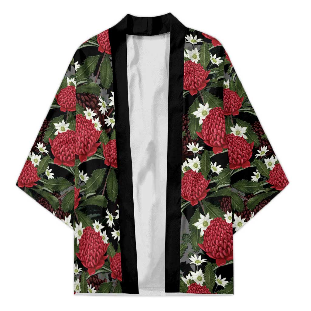 Australia Waratah Flannel Flower Kimono Aussie Native Flowers Seamless Stylized - Aussie Hoodie