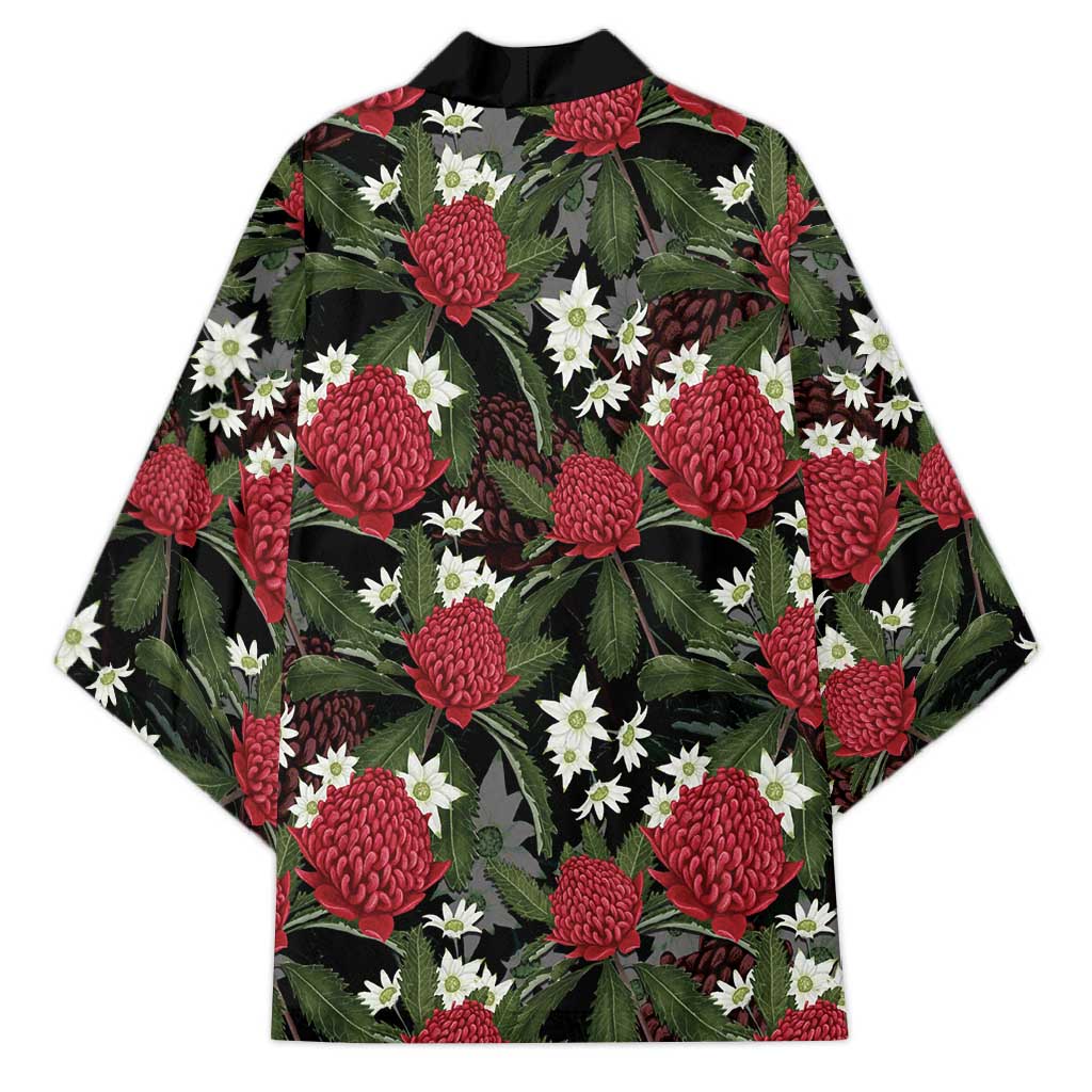 Australia Waratah Flannel Flower Kimono Aussie Native Flowers Seamless Stylized - Aussie Hoodie