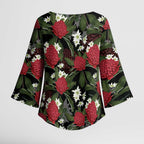 Australia Waratah Flannel Flower Kimono Sleeve Blouse Aussie Native Flowers Seamless Stylized - Aussie Hoodie