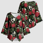 Australia Waratah Flannel Flower Kimono Sleeve Blouse Aussie Native Flowers Seamless Stylized - Aussie Hoodie