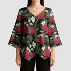 Australia Waratah Flannel Flower Kimono Sleeve Blouse Aussie Native Flowers Seamless Stylized - Aussie Hoodie