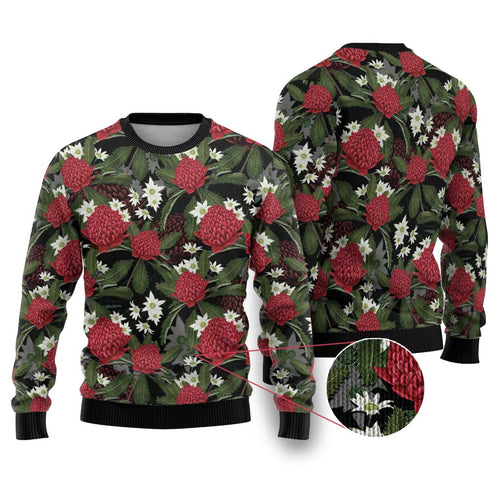 Australia Waratah Flannel Flower Ugly Christmas Sweater Aussie Native Flowers Seamless Stylized - Aussie Hoodie