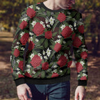 Australia Waratah Flannel Flower Ugly Christmas Sweater Aussie Native Flowers Seamless Stylized - Aussie Hoodie