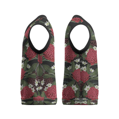 Australia Waratah Flannel Flower Christmas Knitted V-Neck Vest Aussie Native Flowers Seamless Stylized - Aussie Hoodie