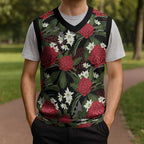 Australia Waratah Flannel Flower Christmas Knitted V-Neck Vest Aussie Native Flowers Seamless Stylized - Aussie Hoodie