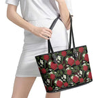 Australia Waratah Flannel Flower Leather Tote Bag Aussie Native Flowers Seamless Stylized - Aussie Hoodie