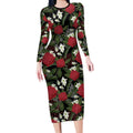 Australia Waratah Flannel Flower Long Sleeve Bodycon Dress Aussie Native Flowers Seamless Stylized - Aussie Hoodie
