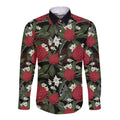 Australia Waratah Flannel Flower Long Sleeve Button Shirt Aussie Native Flowers Seamless Stylized - Aussie Hoodie