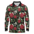 Australia Waratah Flannel Flower Long Sleeve Polo Shirt Aussie Native Flowers Seamless Stylized - Aussie Hoodie