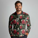 Australia Waratah Flannel Flower Long Sleeve Polo Shirt Aussie Native Flowers Seamless Stylized - Aussie Hoodie