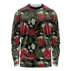 Australia Waratah Flannel Flower Long Sleeve Shirt Aussie Native Flowers Seamless Stylized - Aussie Hoodie