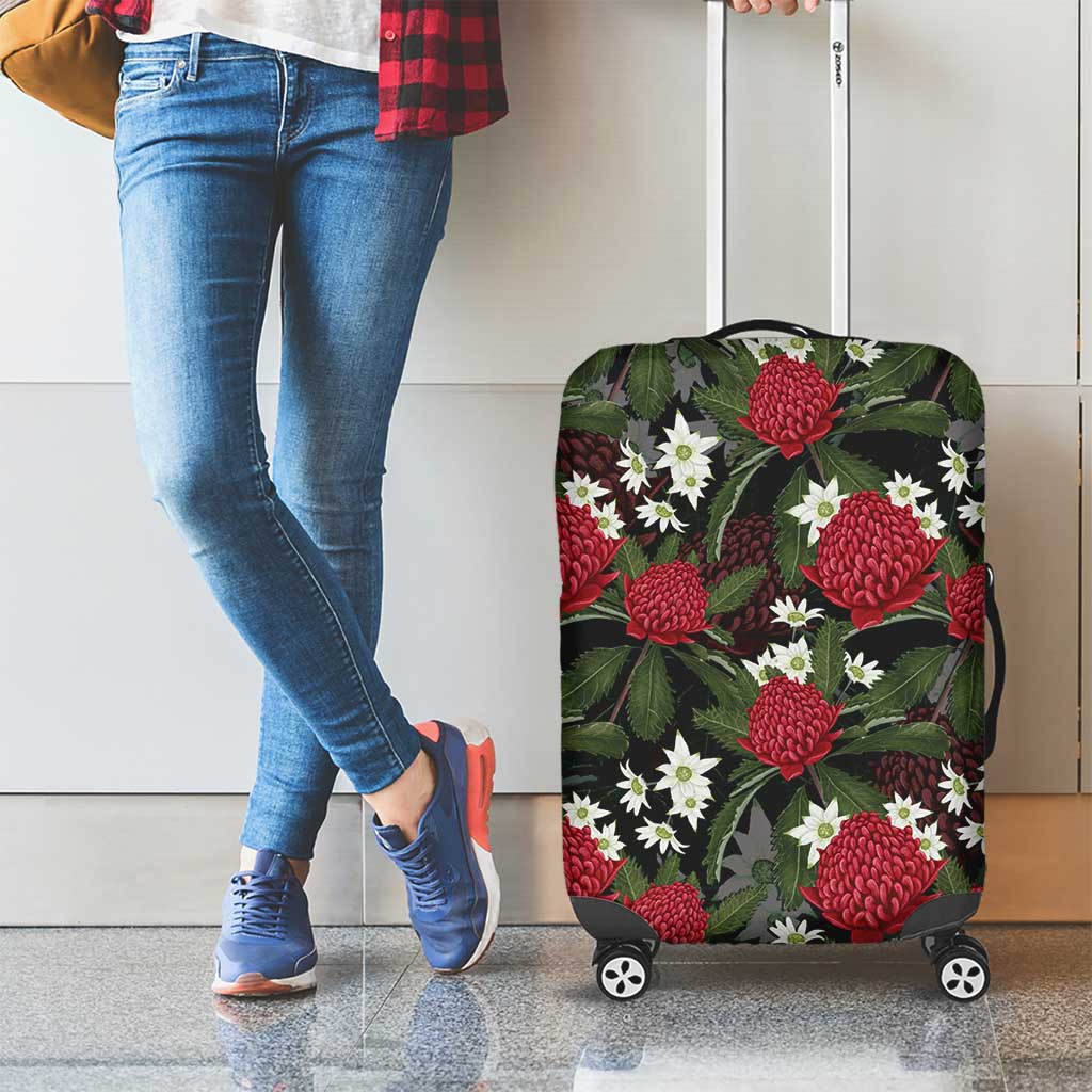 Australia Waratah Flannel Flower Luggage Cover Aussie Native Flowers Seamless Stylized - Aussie Hoodie