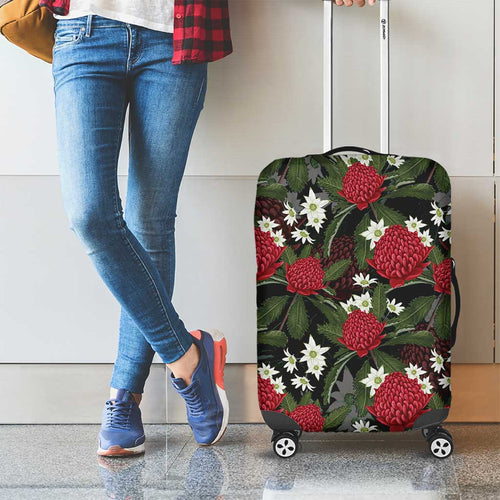 Australia Waratah Flannel Flower Luggage Cover Aussie Native Flowers Seamless Stylized - Aussie Hoodie