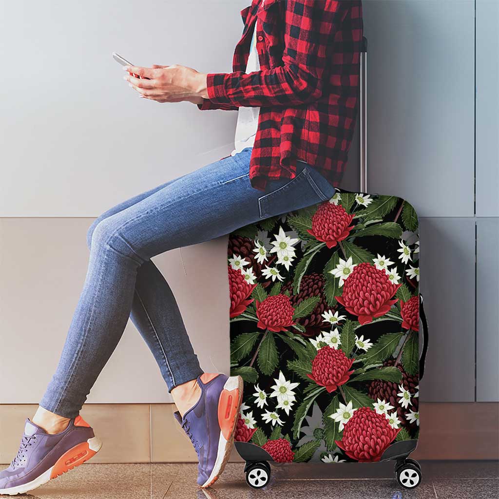 Australia Waratah Flannel Flower Luggage Cover Aussie Native Flowers Seamless Stylized - Aussie Hoodie