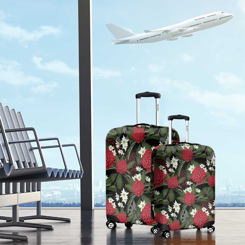 Australia Waratah Flannel Flower Luggage Cover Aussie Native Flowers Seamless Stylized - Aussie Hoodie