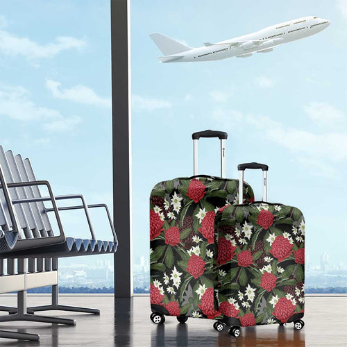 Australia Waratah Flannel Flower Luggage Cover Aussie Native Flowers Seamless Stylized - Aussie Hoodie