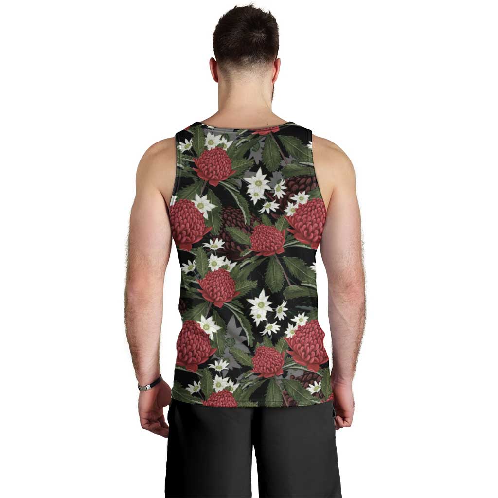 Australia Waratah Flannel Flower Men Tank Top Aussie Native Flowers Seamless Stylized - Aussie Hoodie