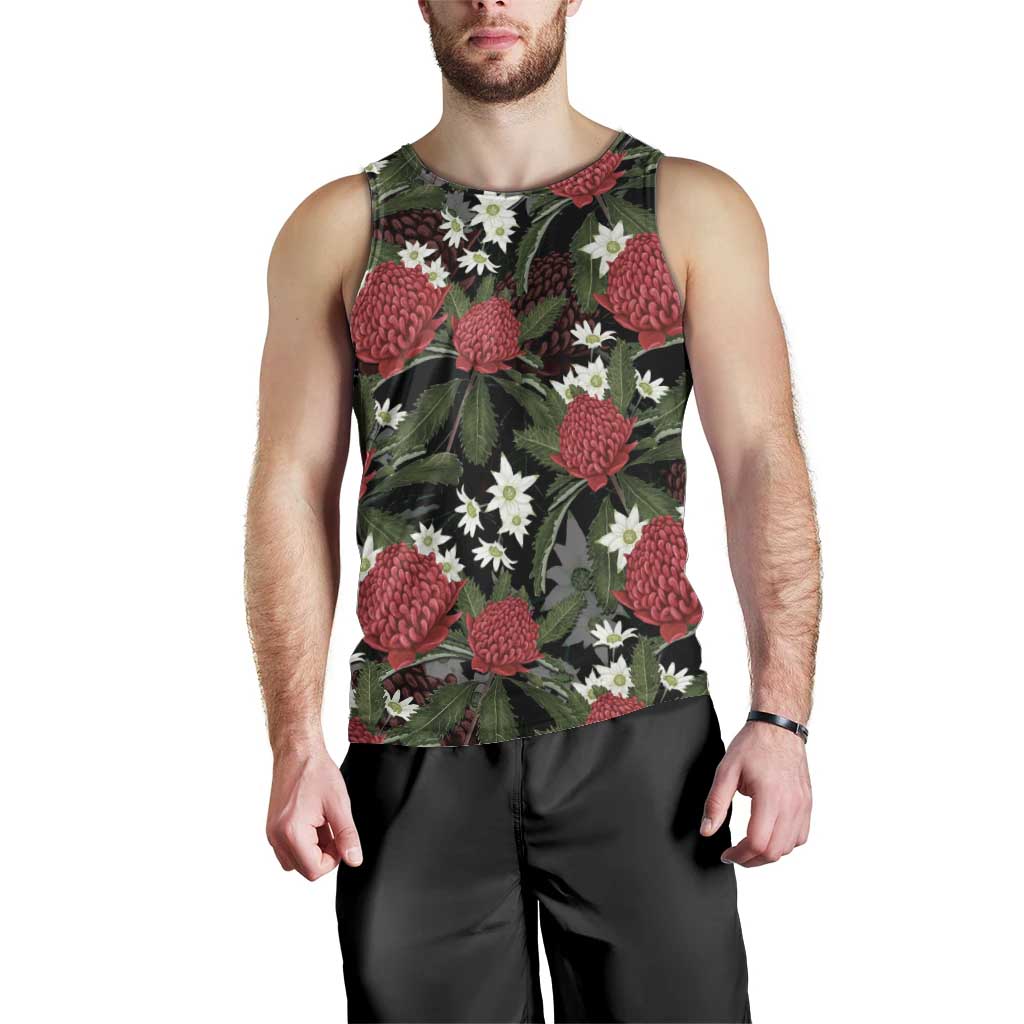 Australia Waratah Flannel Flower Men Tank Top Aussie Native Flowers Seamless Stylized - Aussie Hoodie