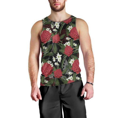 Australia Waratah Flannel Flower Men Tank Top Aussie Native Flowers Seamless Stylized - Aussie Hoodie