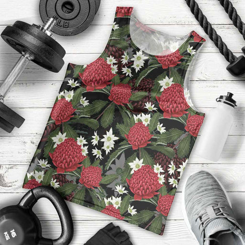 Australia Waratah Flannel Flower Men Tank Top Aussie Native Flowers Seamless Stylized - Aussie Hoodie