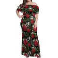 Australia Waratah Flannel Flower Off Shoulder Maxi Dress Aussie Native Flowers Seamless Stylized - Aussie Hoodie