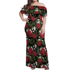 Australia Waratah Flannel Flower Off Shoulder Maxi Dress Aussie Native Flowers Seamless Stylized - Aussie Hoodie