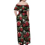Australia Waratah Flannel Flower Off Shoulder Maxi Dress Aussie Native Flowers Seamless Stylized - Aussie Hoodie