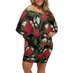 Australia Waratah Flannel Flower Off Shoulder Short Dress Aussie Native Flowers Seamless Stylized - Aussie Hoodie
