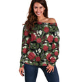 Australia Waratah Flannel Flower Off Shoulder Sweater Aussie Native Flowers Seamless Stylized - Aussie Hoodie