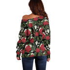 Australia Waratah Flannel Flower Off Shoulder Sweater Aussie Native Flowers Seamless Stylized - Aussie Hoodie