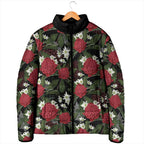 Australia Waratah Flannel Flower Padded Jacket Aussie Native Flowers Seamless Stylized - Aussie Hoodie