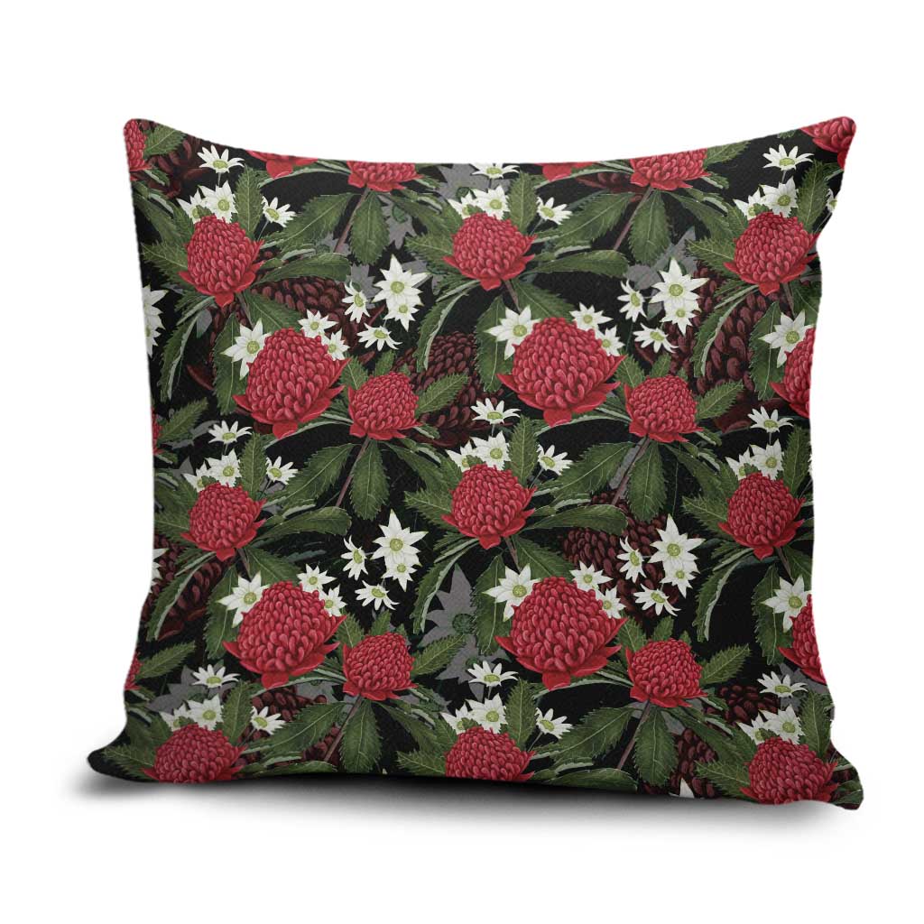 Australia Waratah Flannel Flower Pillow Cover Aussie Native Flowers Seamless Stylized - Aussie Hoodie
