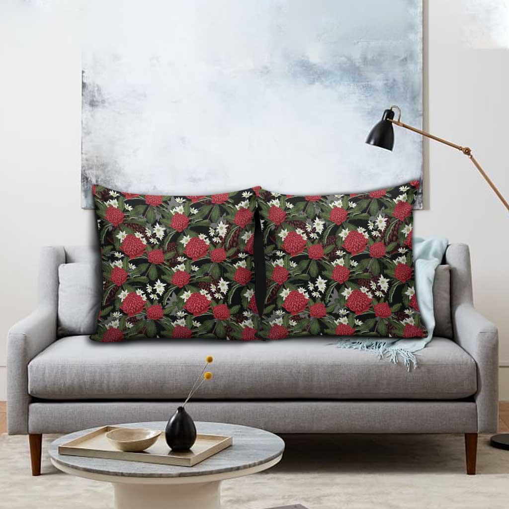 Australia Waratah Flannel Flower Pillow Cover Aussie Native Flowers Seamless Stylized - Aussie Hoodie