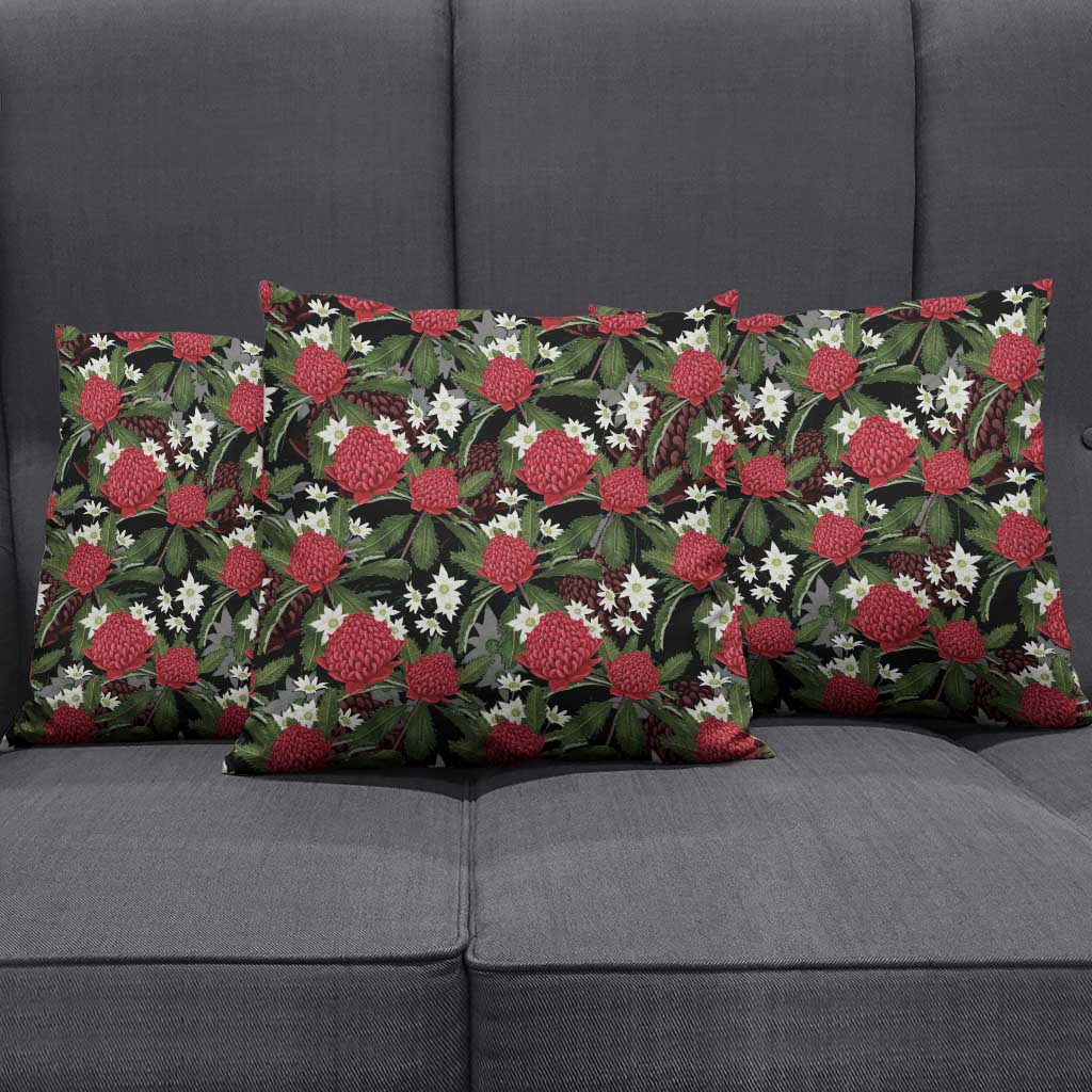 Australia Waratah Flannel Flower Pillow Cover Aussie Native Flowers Seamless Stylized - Aussie Hoodie