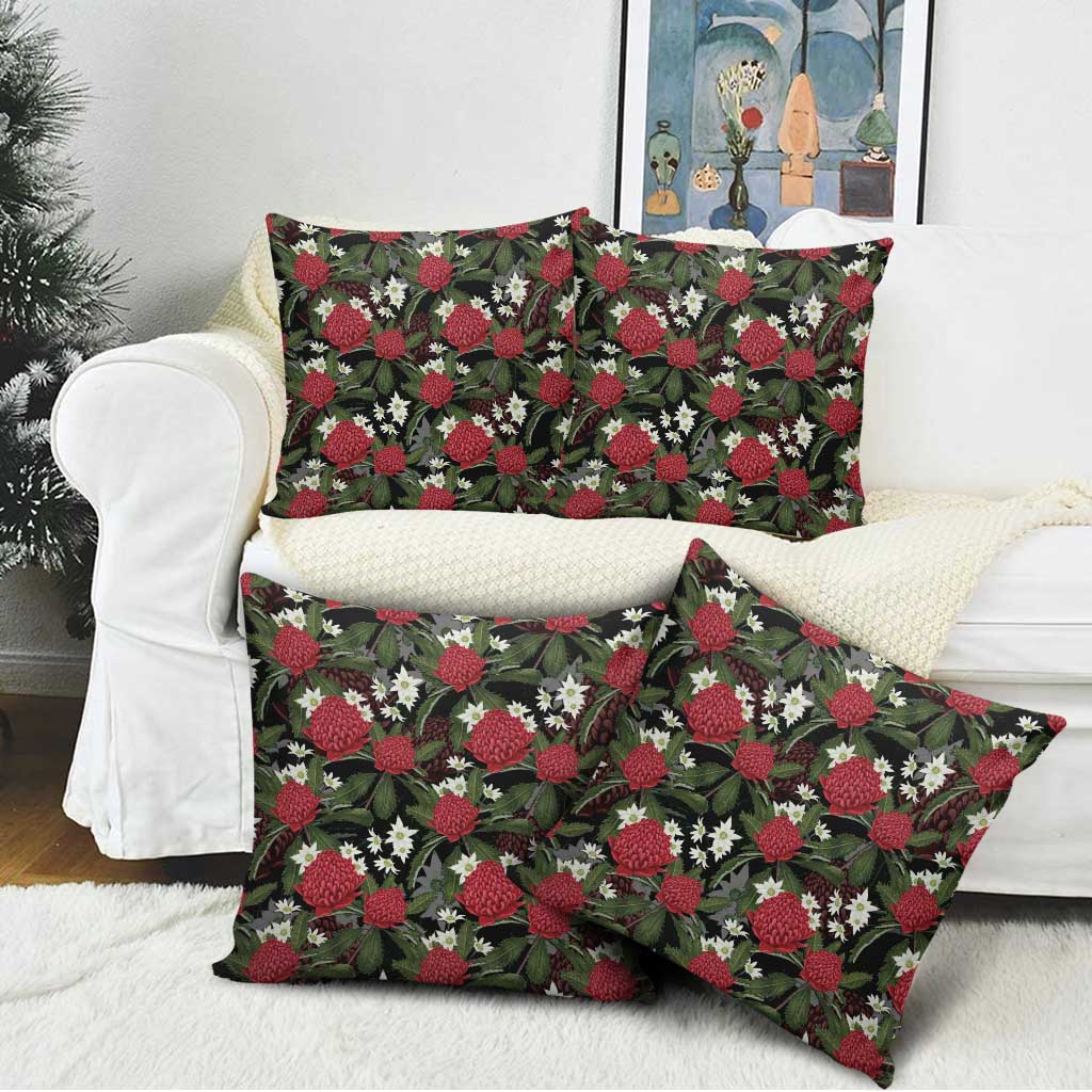 Australia Waratah Flannel Flower Pillow Cover Aussie Native Flowers Seamless Stylized - Aussie Hoodie