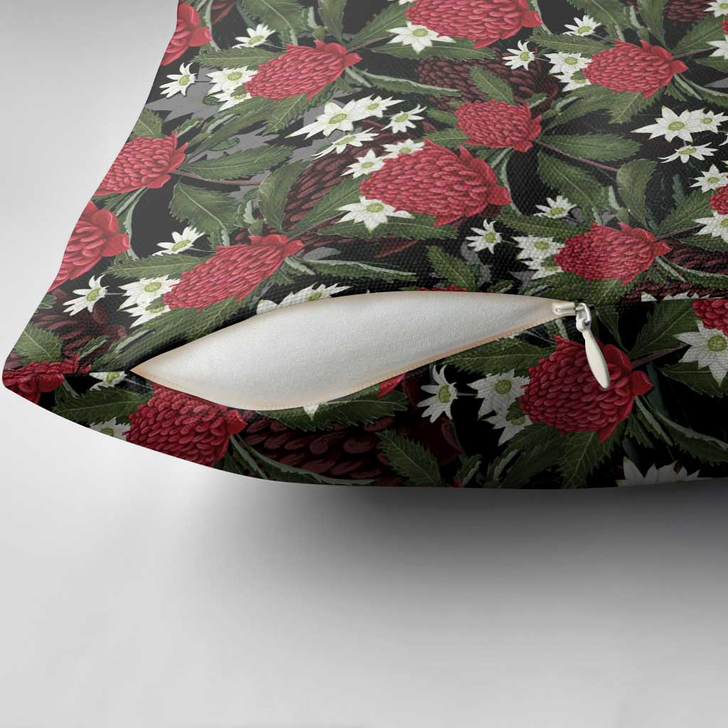 Australia Waratah Flannel Flower Pillow Cover Aussie Native Flowers Seamless Stylized - Aussie Hoodie