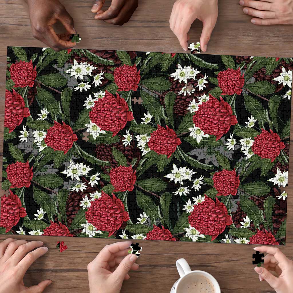 Australia Waratah Flannel Flower Puzzle Aussie Native Flowers Seamless Stylized - Aussie Hoodie