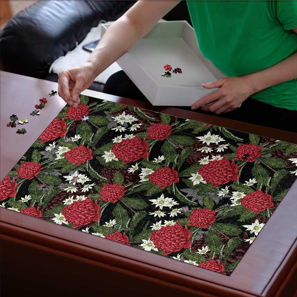 Australia Waratah Flannel Flower Puzzle Aussie Native Flowers Seamless Stylized - Aussie Hoodie