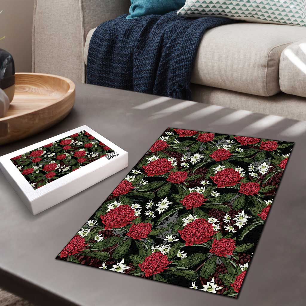 Australia Waratah Flannel Flower Puzzle Aussie Native Flowers Seamless Stylized - Aussie Hoodie