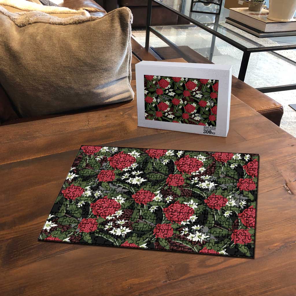 Australia Waratah Flannel Flower Puzzle Aussie Native Flowers Seamless Stylized - Aussie Hoodie
