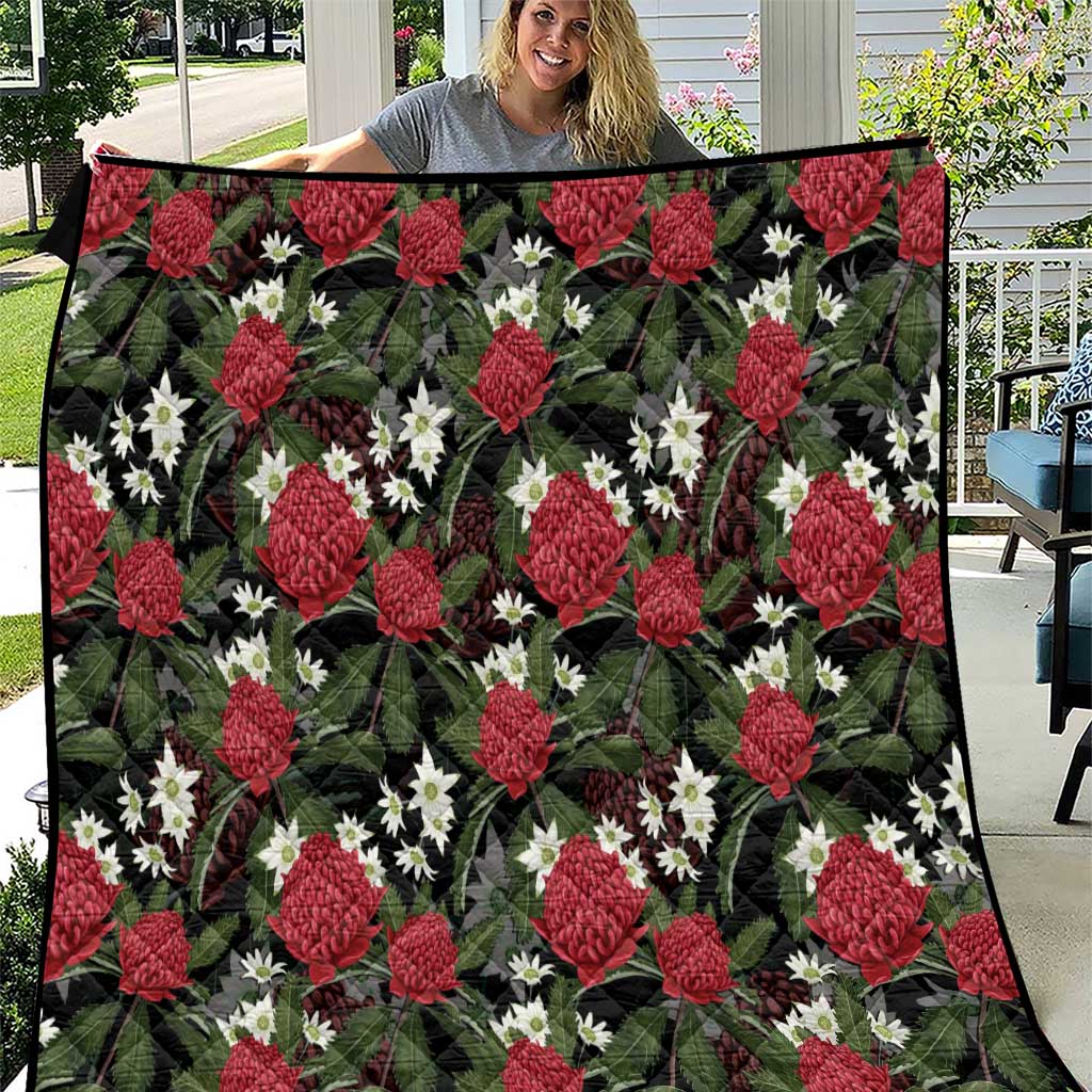 Australia Waratah Flannel Flower Quilt Aussie Native Flowers Seamless Stylized - Aussie Hoodie